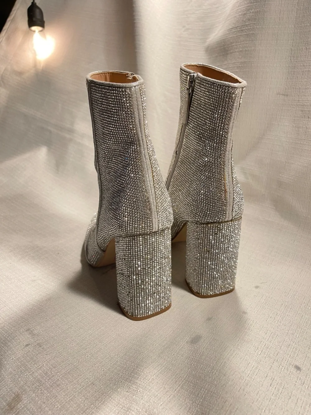 Silver Crystal Embellished Pointed-Toe Ankle Boots - Picture 4 of 9